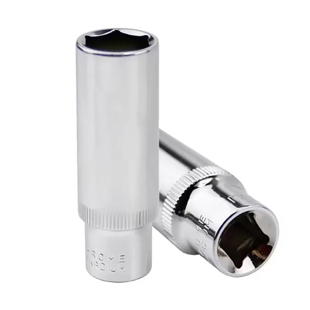 11pcs 1/4 interface long chrome vanadium steel socket, 4mm-14mm socket, 6.35mm industrial grade socket wrench head, ratchet tool