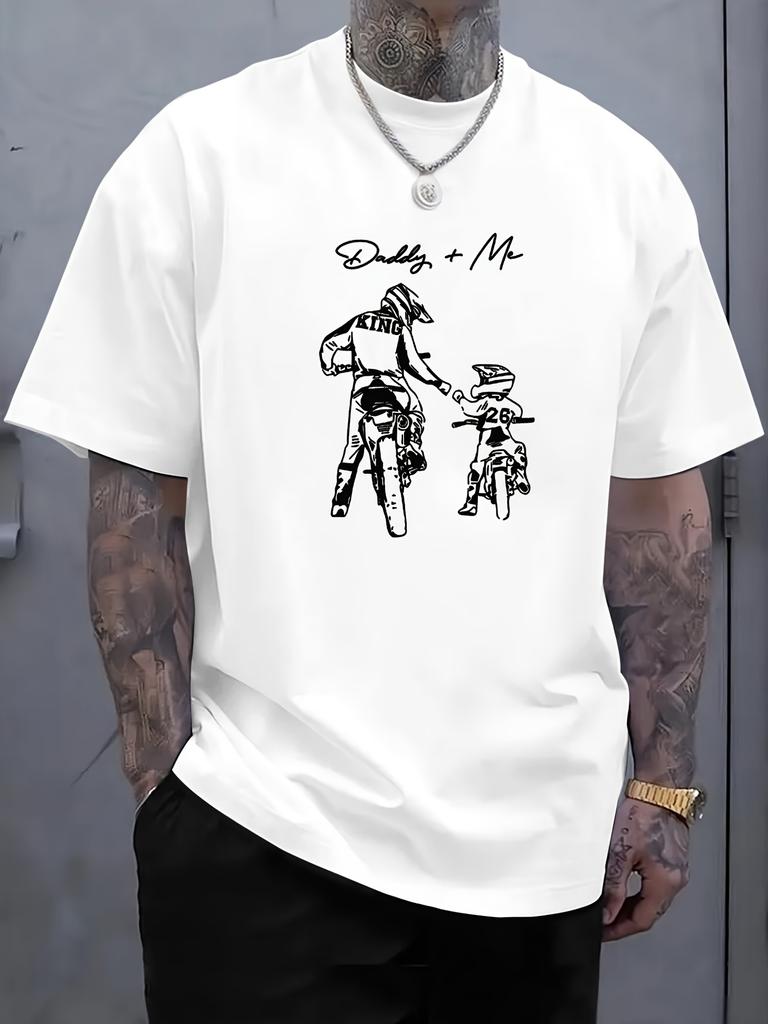 Daddy And Me Motocross Rider Graphic Unisexs T Shirt Father Son Dirt Bike Art Short Sleeve Crew Neck Cotton Tee Street Casual Top