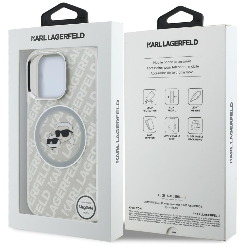 Karl Lagerfeld IML Glitter Karl & Choupette Heads Logo MagSafe Case for iPhone 16 Pro Max Gray