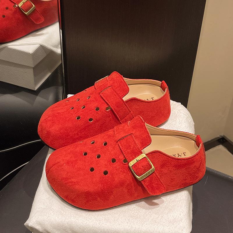 Dicksohlige Taschenkopf- und Halbschuhe für Damen-Oberbekleidung 2025 Frühling und Sommer neu rutschfest Lochschuhe mit einem Fuß und weichsohlige Birkenstoc
