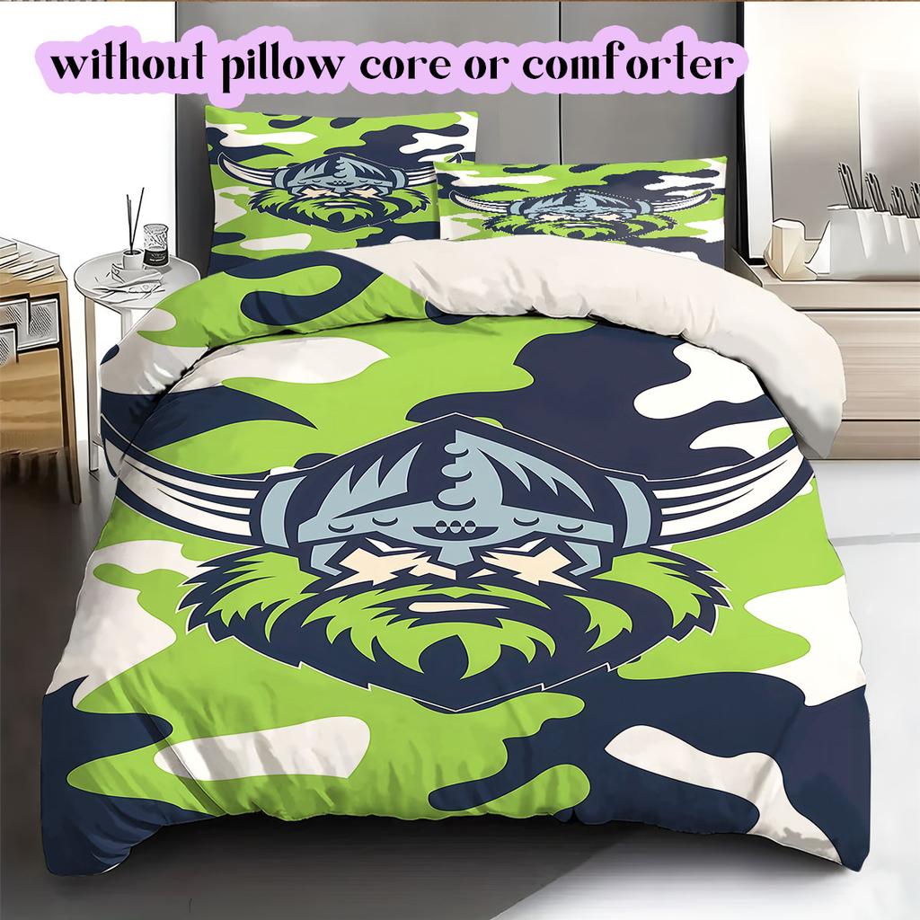 Canberra Raiders Muster Bettwäsche, Steppbett Set Bettbezug Kissenbezug Zuhause Geburtstagsgeschenk (1 Bettbezug + 2 Kissenbezüge, ohne Füllung)