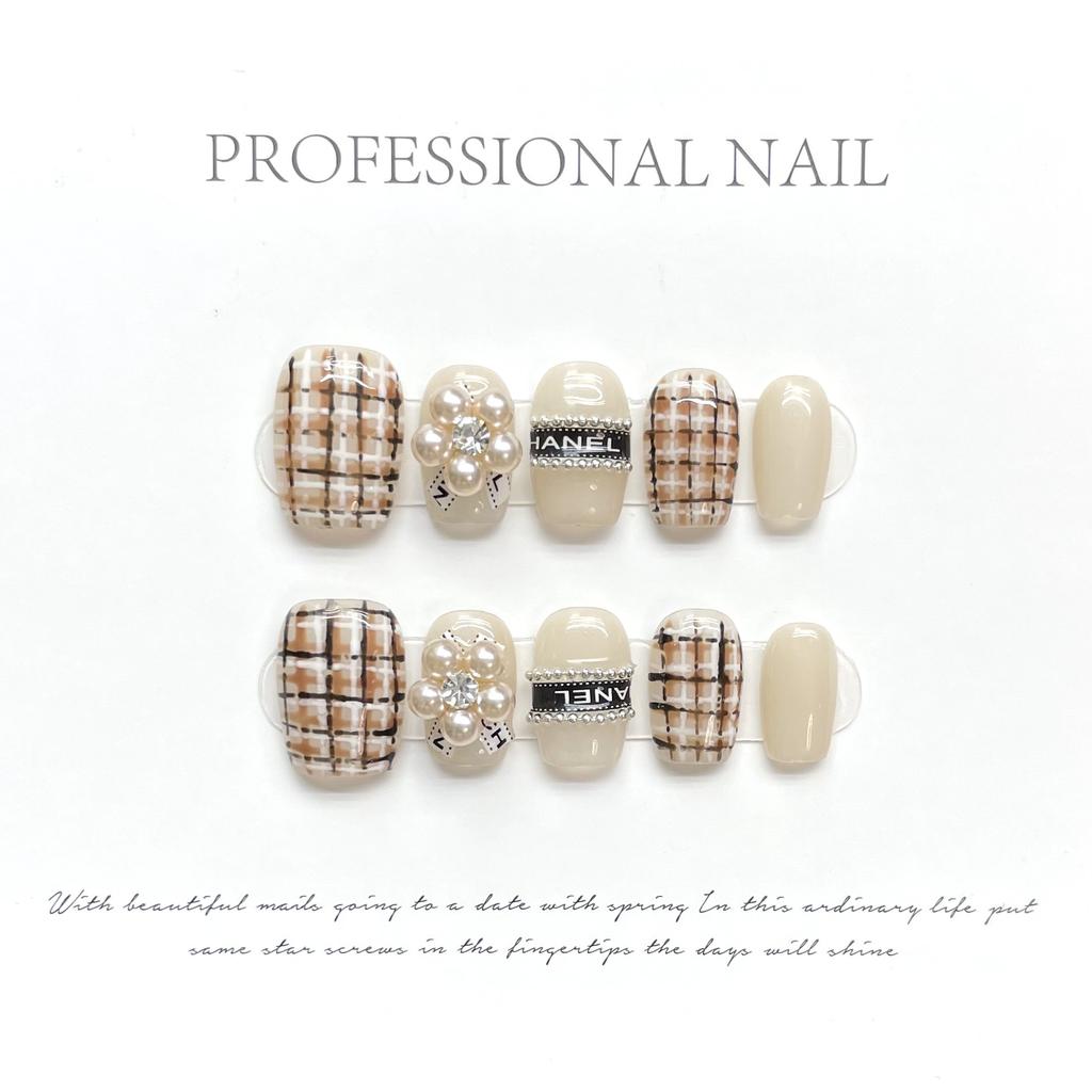 10pcs/set Purely Handmade Wearable Nails Removable Nail Art French Simple False Nails Finished Long and Short Nails