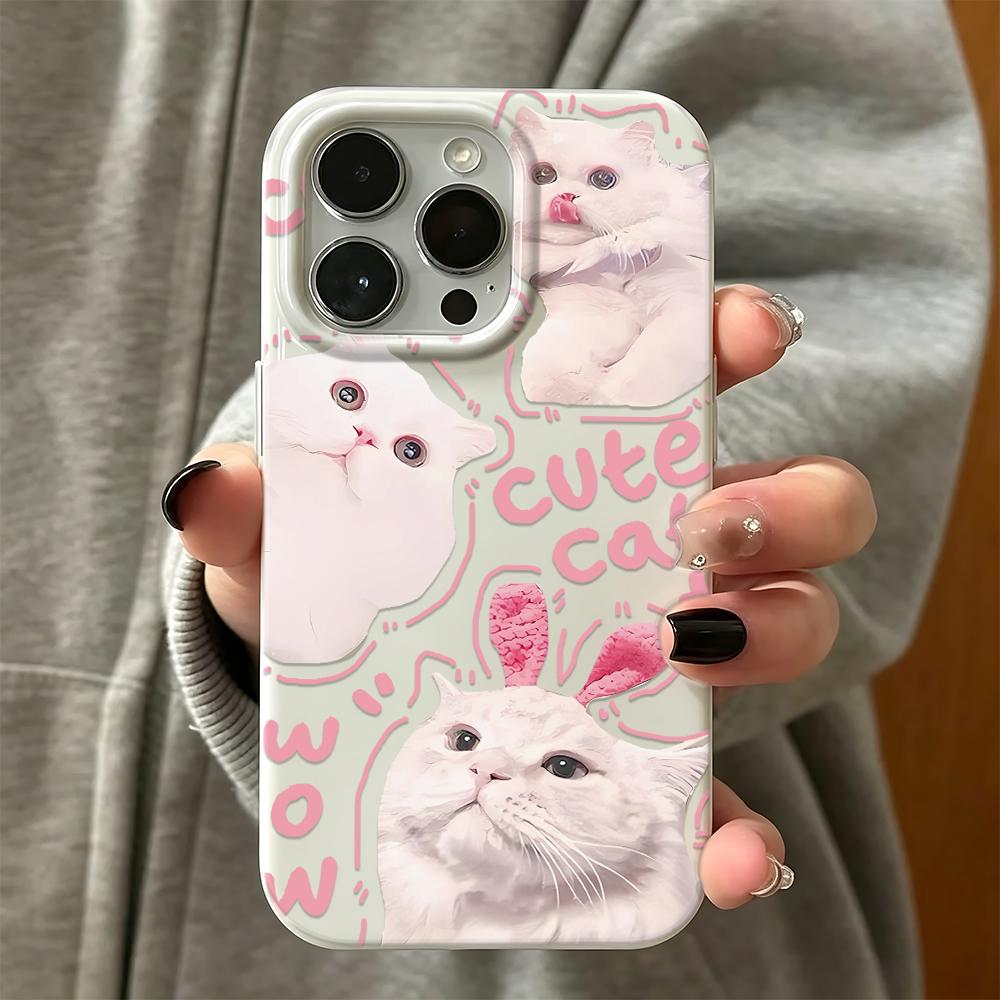 White Cat Phone Case For Iphone 17 16 15 14 Plus 13 Pro Max 12 11 17Air Funda Shockproof Cover Coque