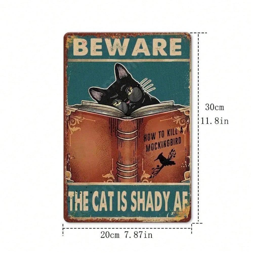 Vintage Beware of Cat Metal Tin Sign Retro Wall Decor Garage Garden Farmhouse