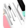 Portable Silverware Set With Case Stainless Steel Design Durable Mirror Polished Smooth Easy To Carry For Outdoor Camping Picnic Include Utensils