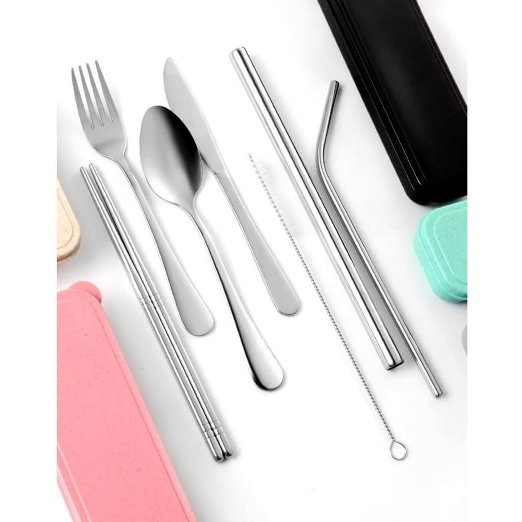 Portable Silverware Set With Case Stainless Steel Design Durable Mirror Polished Smooth Easy To Carry For Outdoor Camping Picnic Include Utensils