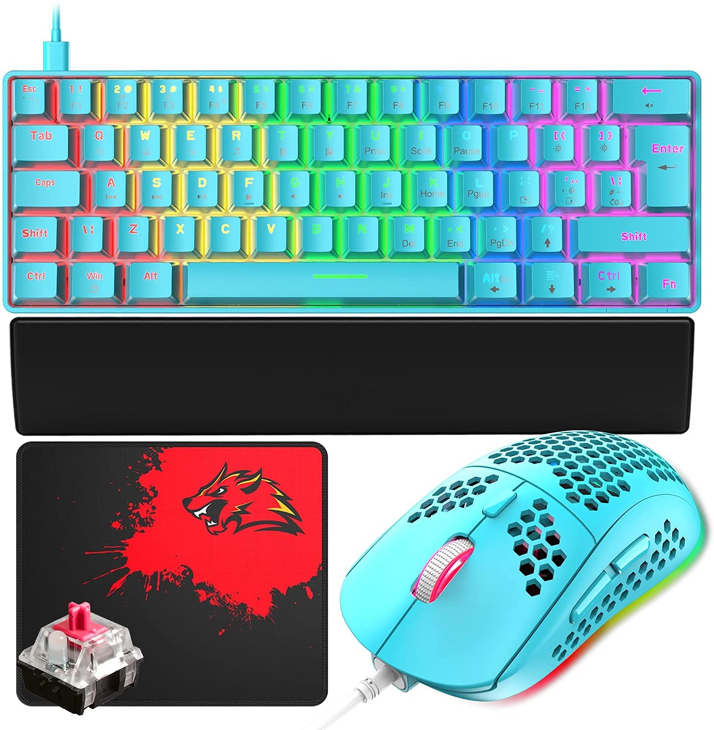 

MambaSnake Механічна ігрова клавіатура UK 62 клавіші LED USB Повністю знімна Ідеальна для геймерів та ігрова миша 6400DPI з килимком для миші Сумісна з ПК