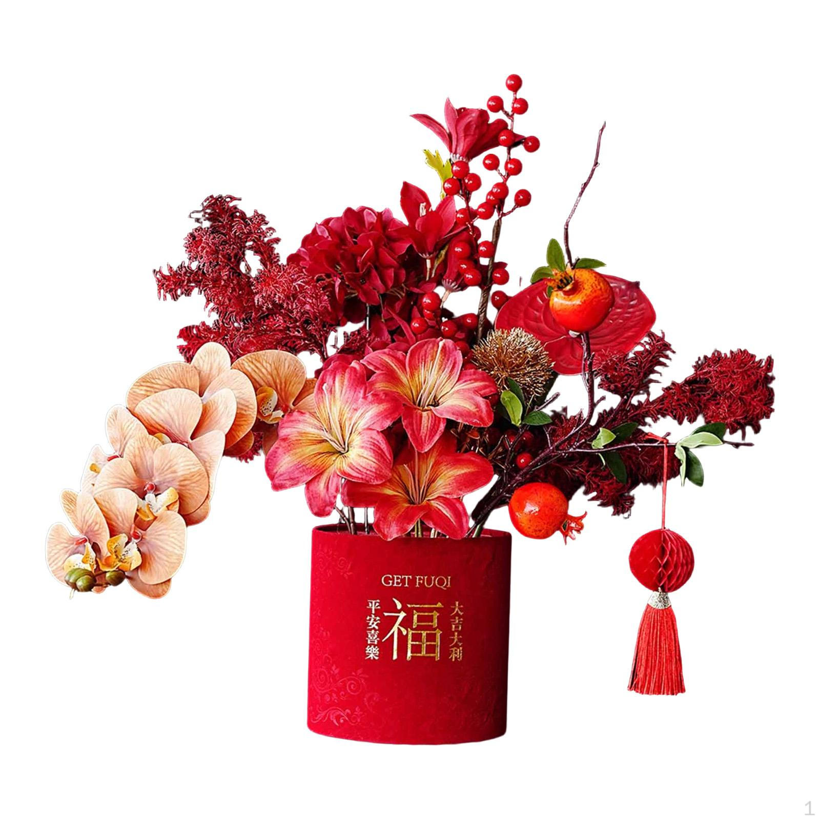 

Artificial Bonsai Flower in Cylindrical Pot with Charm Decoration And Hanging Ribbon Style A