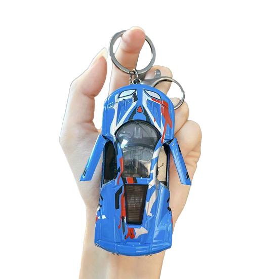 Opening Door Racing Car Keychain Kids Mini Pull-back Graffiti Sports Car Toy Key Ring