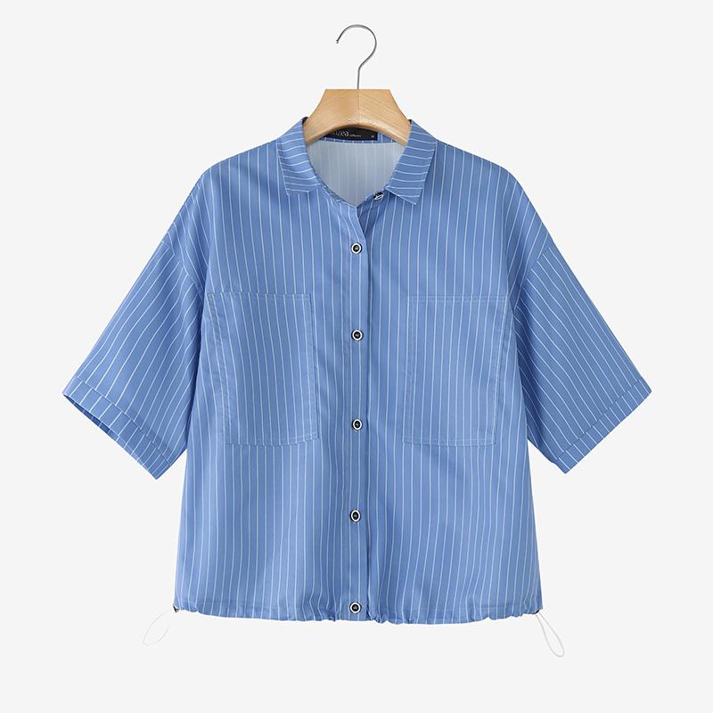 ZANZEA Women Casual Turn Down Collar Short Sleeve Loose Stripe Blouse