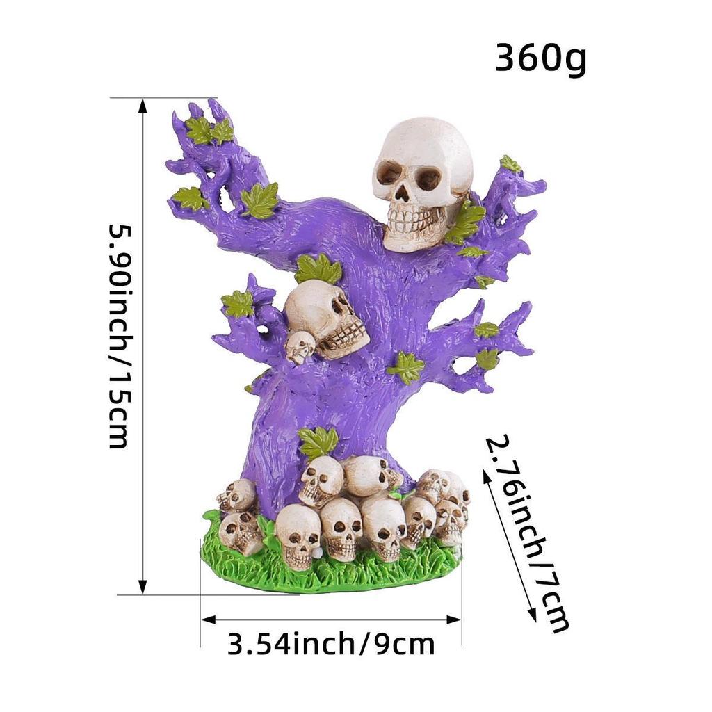 Halloween Green Pumpkin Tree Spirit Figurine - Spooky Skull Decor for Party and Atmosphere
