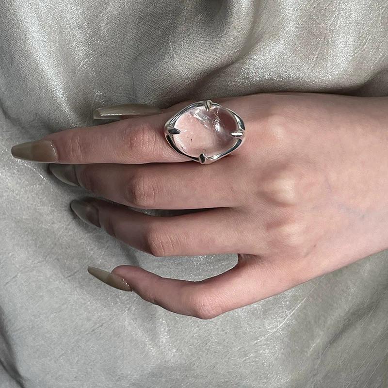 Geometric Transparent Crystal Adjustable Open Ring for Women Korean Fashion New Jewelry Gift Party Ring