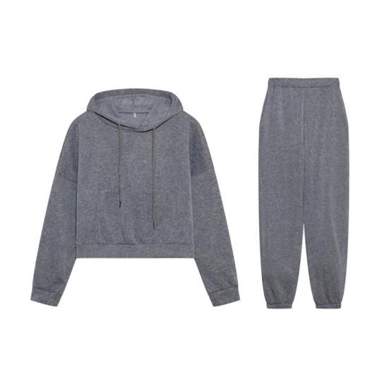2 Teile/satz Herbst Hoodie Hosen Set Lose Elastische Taille Lange Ärmel Mit Kapuze Einfarbig Warm Halten Dick