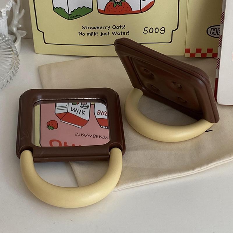 Милое квадратное зеркало в шоколадном стиле, двухстороннее складное компактное зеркало, туалетный столик, зеркало для кошелька, портативное мини-зеркало, настольный декор 1pcs