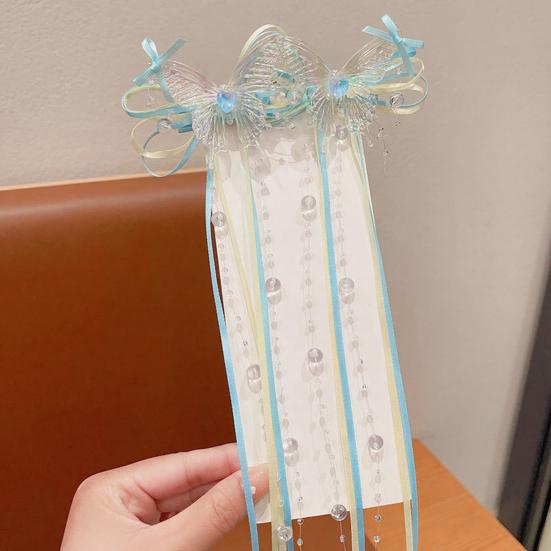 Mädchen Haarnadel Schmetterlinge Langes Band Schleife Perlen Quaste Dekor Haarspange Kinder Erwachsene Haar Accessoires