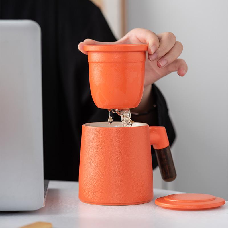 Ceramic Filter Bubble Tea Cup Tea Water Separation Cup Office Father's Day Leader Student Business Gift