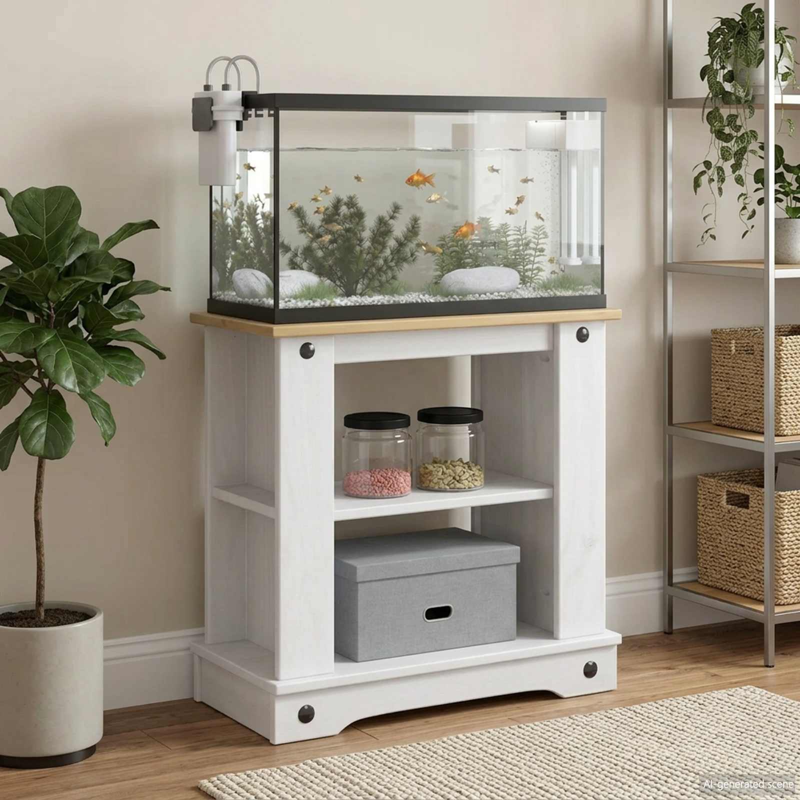 Aquarium Unterschrank CORONA Weiß und Braun 60 x 30 x 60 cm 150 kg