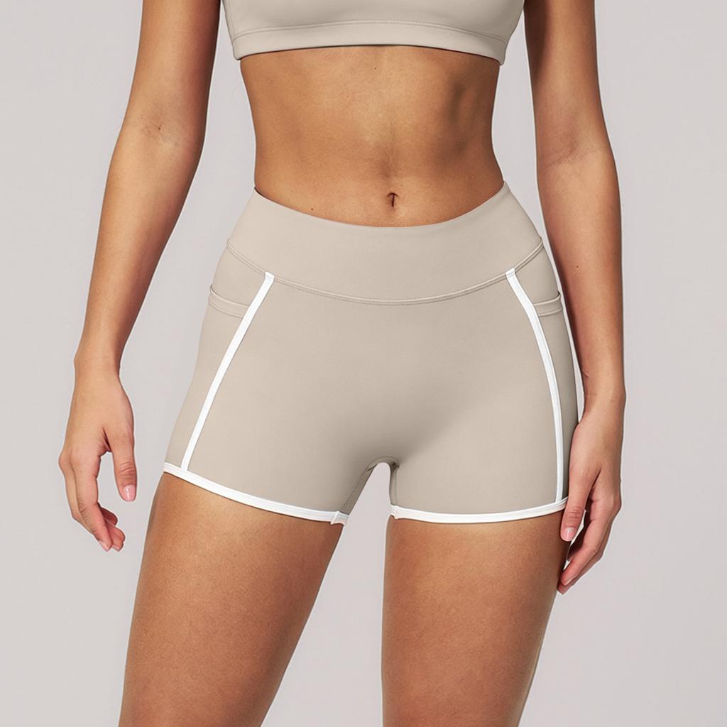 Women's High Waist Yoga Shorts Slim Fit Stretchy Athletic Running Workout Gym Shorts with Contrast Trim for Fitness Training