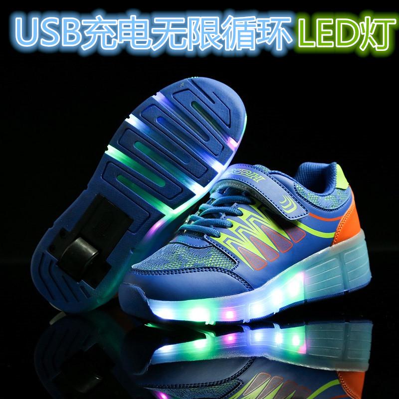 Neue Jungen Einrad Leucht-Laufschuhe Mädchen USB-Aufladung Zyklus LED Leuchtende Radschuhe Trend Skates