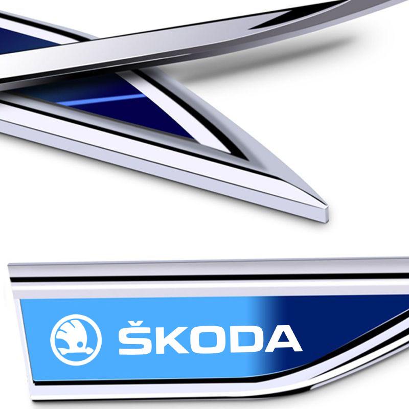 AAAAD1 2Pcs Car Stickers Badge Metal 3D Decorative Blade Style for Skoda VRS Octavia Kamiq Kodiaq Karoq RS Fabia Auto Accessories
