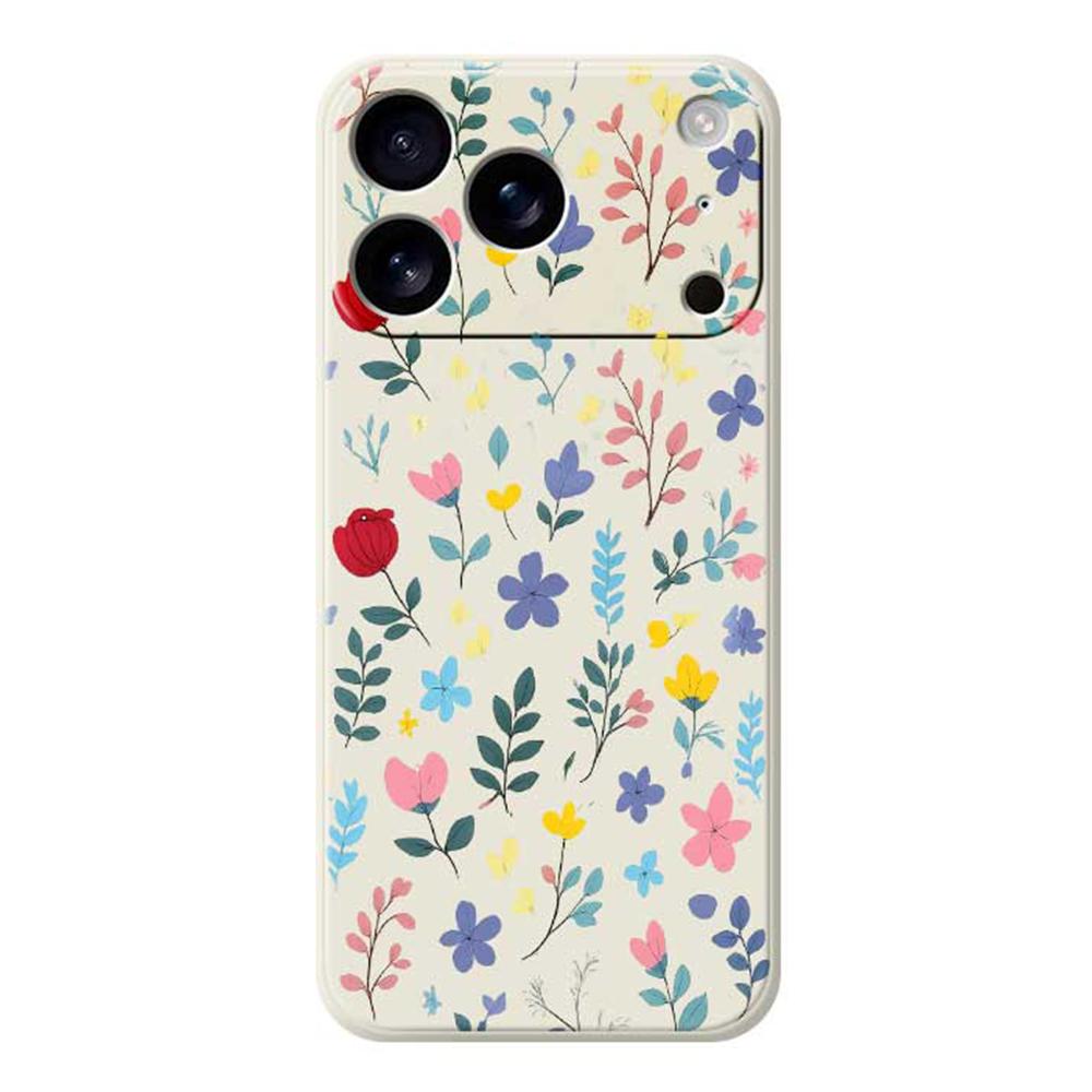 

For iPhone 17 Pro Max Case Colorful Flower Branches Pattern Printing Straight Edge TPU Phone Back Cover Beige