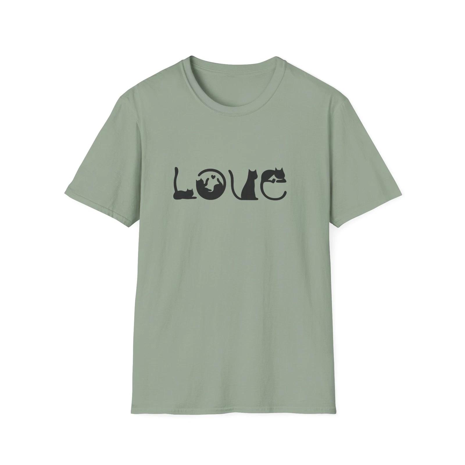 Cat Love T-Shirt | Cat Silhouette Typography, Animal Lover Tee L