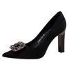 Fashion Temperament Professional Black Super High Heels Women 2024 New Pointy Rhinester Senior Sense Commuter Work Thick Heel Shoes