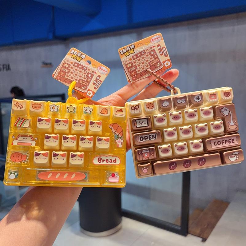 Kawaii Cat Pudding Decompression 26-Key Keyboard Cartoon Fidget Clicker Backpack Pendant for Girls Bag Accessories