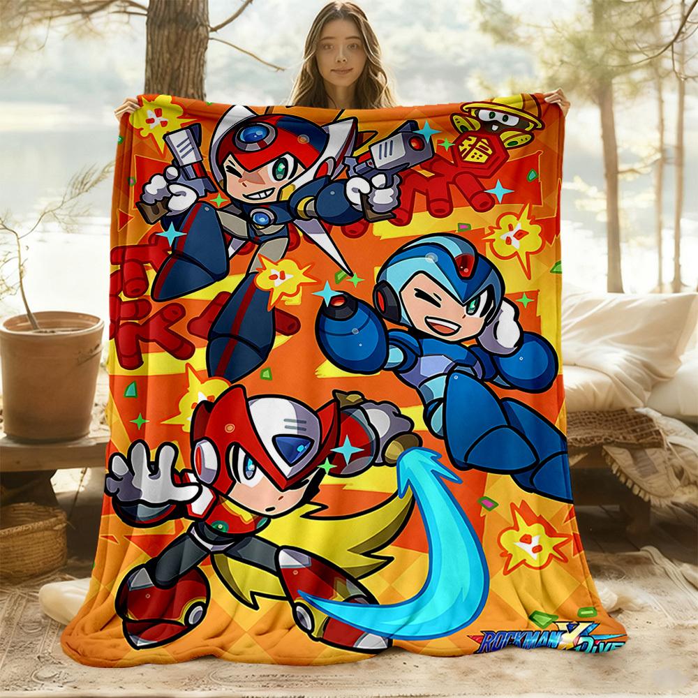 1pc Mega Man Dive All-Season Comfort, Outdoor Flannel Blanket - Soft, Warm & Cozy for Naps, Camping & Travel 020