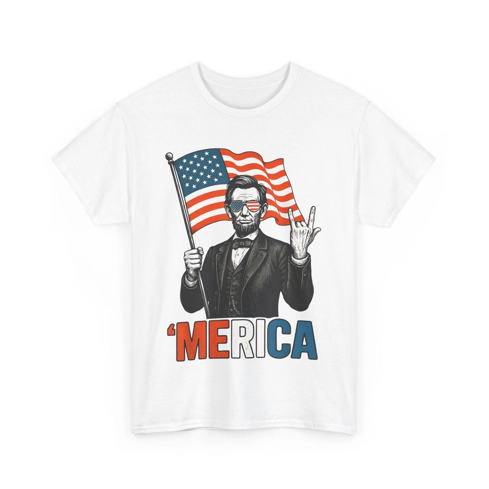 4th of July Lincoln Merica American Flag Independence Day Patriotic Shirt L