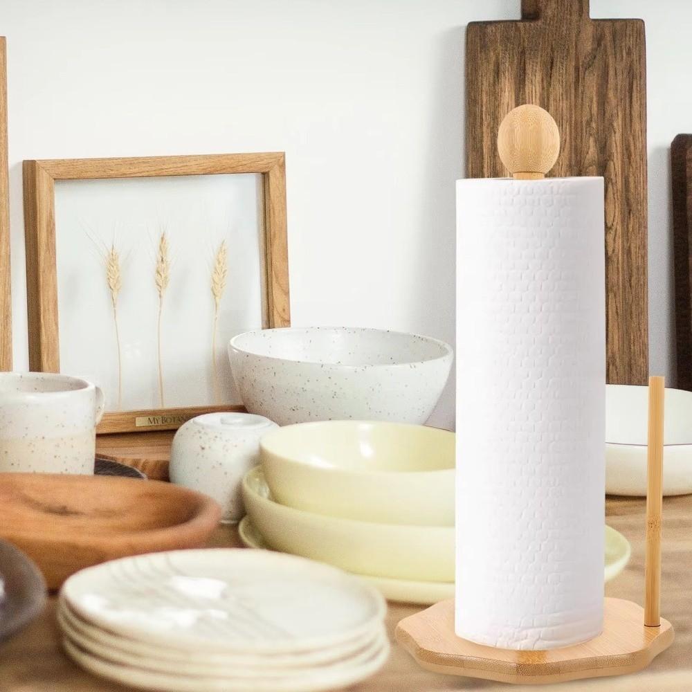 Minimalist Paper Towel Holder Bamboo Tissue Stand Multipurpose Vertical Paper Holder  Bathrooms