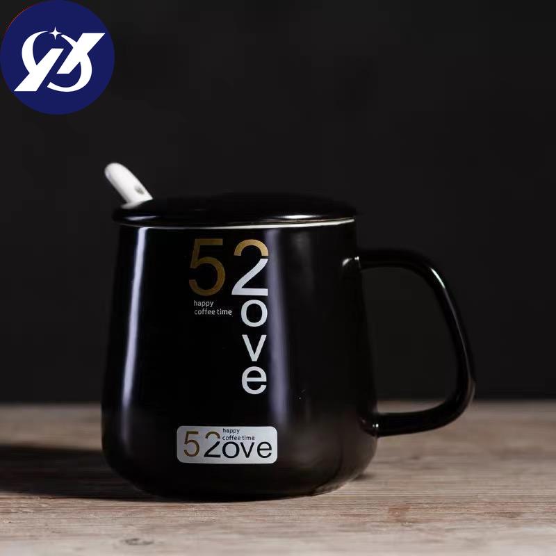 Japanese Style Totoro Coffee Mugs for Lovers Creative Milk Cup with Lid and Spoon Office Simple Ceramic Water Tea Cup Drinkware