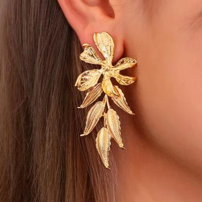 Böhmische Metall Goldfarbe Blume Spleißen Blätter Ohrringe Vintage Geometrie Hängeohrringe für Frauen Schmuck