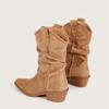 Autumn Winter Faux Suede Pleated Women Mid-calf Boots Comfortable Thick High Heels Retro Western Knight Short Booties