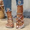 Fashion Colored Woven Women's Sandals, Round Headed Flat Toe Sandals, Slim Strap Combination Flat Bottom Sandals