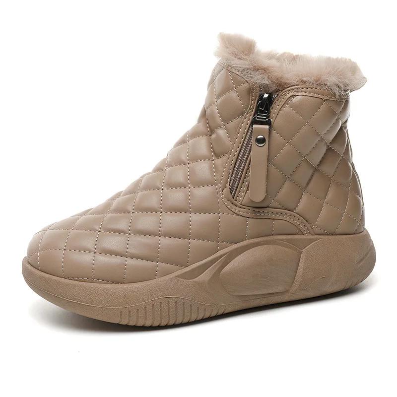 Women's Snow Boots Fur Ladies Shoes Fluff Ankle Boots for Women Waterproof Shoes Design Zipper Round Toe Lady Winter Short Boots