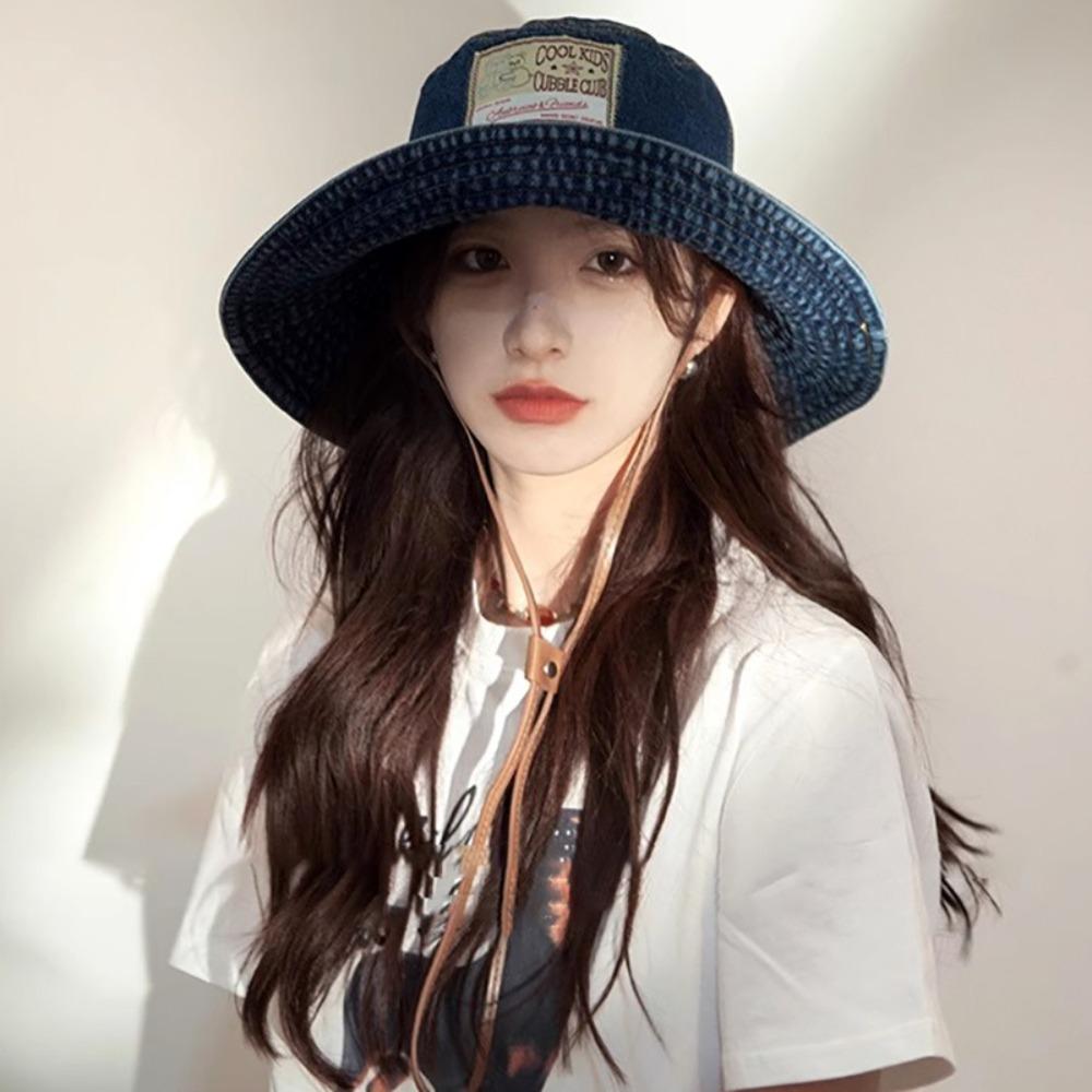 Windproof Big Brim Sun Hat With Drawstring Western Cowboy Hats Korean Fashion Sun Cap  Autumn