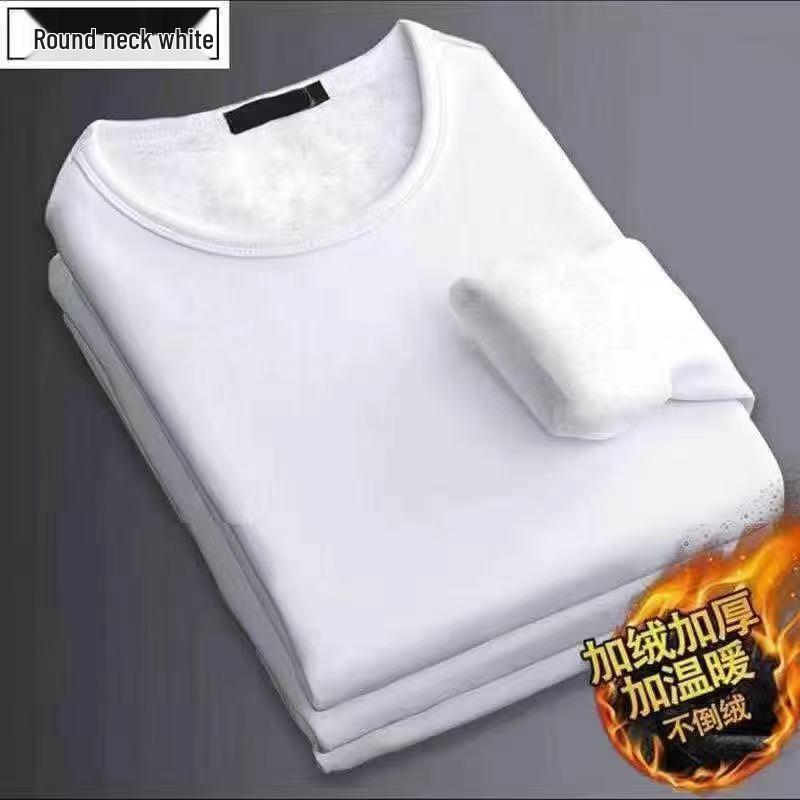 Heren Fleecegevoerd Dik Warm T-shirt met Lange Mouwen, Ronde Hals, Plus Size, Herfst Winter Basislaag.