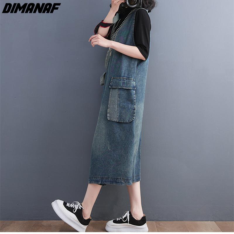 DIMANAF letná móda nadmernej veľkosti Ženy bez rukávov Elegantná dáma Dlhá vesta Šaty s opaskom Voľné oblečenie Modré džínsové šaty nadmernej veľkosti