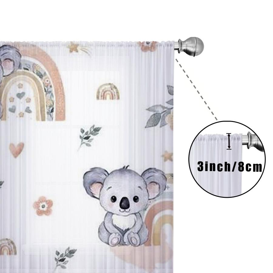 1PC Sheer Curtain Koala Rainbow Baby Nursery Print, Rod Pocket Window Curtain for Living Room Kids Room Home Decor