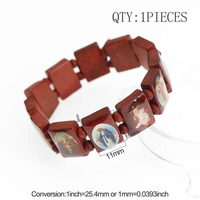 Natürliches Holz Katholischer Schmuck Jungfrau Maria Jesus Christlicher Glaube Rosenkranz Armband Religiöser Schmuck Großhandel