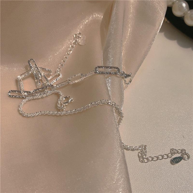 iF ME 2pcs/set Fashion Double Silver Glitter Bracelet Heart-shaped Pendant Bangles Accessories Women