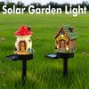 Creative Solar Resin Mushroom House Light Waterproof LED Floor Plug Lamp Outdoor Garden Yard Lawn Landscape Decorative Night Light