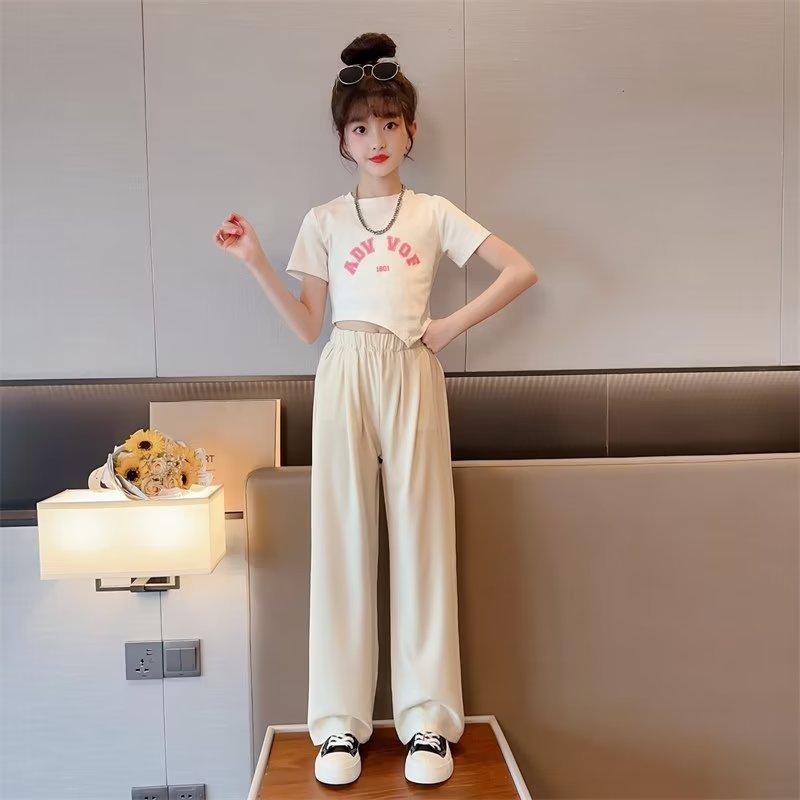 Girls' Summer Pants Summer Thin Mosquito Repellent Pants Ice Silk Black Children's Suit Wide Leg Pants