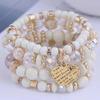 Bohemian Multilayer Elastic Rope Bracelet with Alloy Heart Pendant