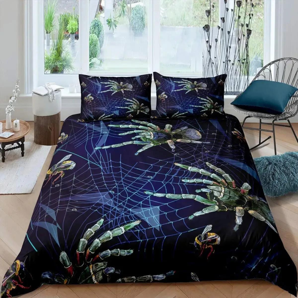 

Spider Web Duvet Cover Set Halloween Spider Bedding Sets Boys Girls Black White Comforter Cover Trick or Treat Quilt Cover Set 70x133cm