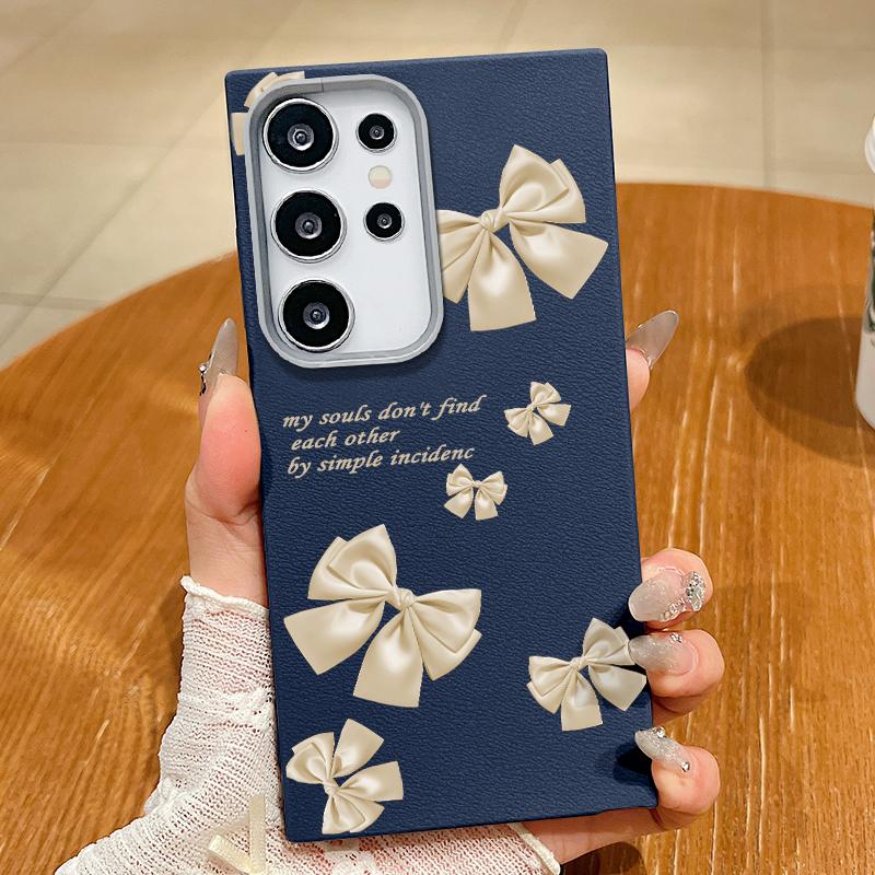 Bowknot Print TPU Soft Leather Texture Magnetic Case For Samsung S25 S24 FE S23 Ultra S22 S21 Wireless Charge Matte Shockproof Slim Phone Cover