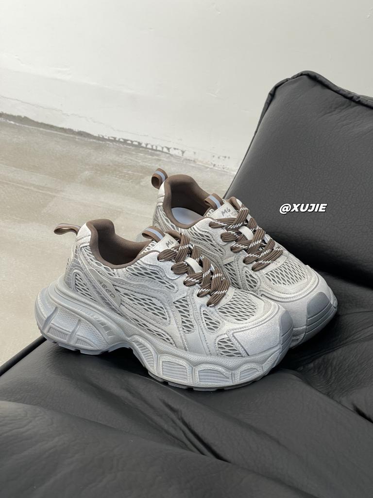 Leather platform dad shoes women's 2025 autumn new European station mesh breathable versatile sports shoes women's shoes