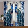2PCS Digital Printed Curtains, Blue Flower Peacock Elegant Bird Floral, Window Curtains for Living Room Bedroom Home Decoration