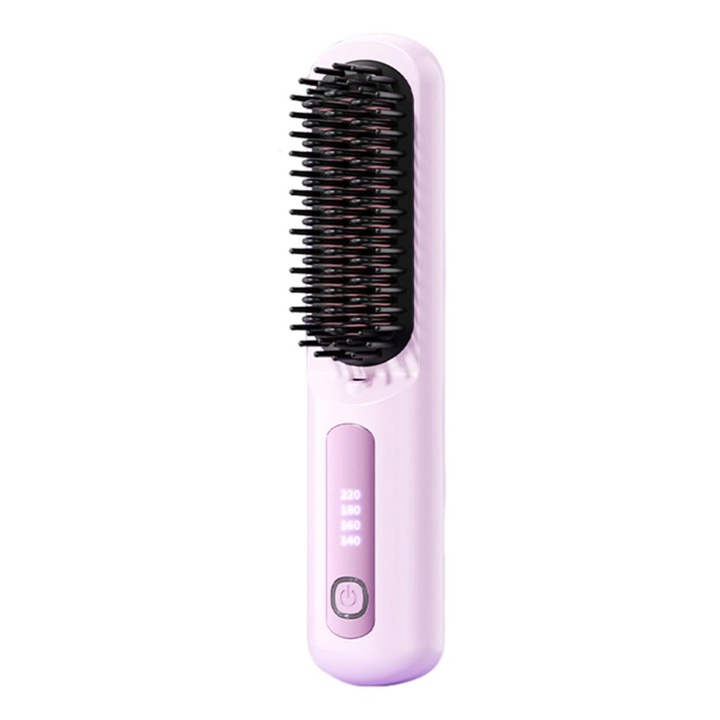 2 In 1 Mini Hair Straightener Brush Fast Heating Anti-Scald Cordless Straightener Brush Hair Flat Iron Curler Girl Combing Hair